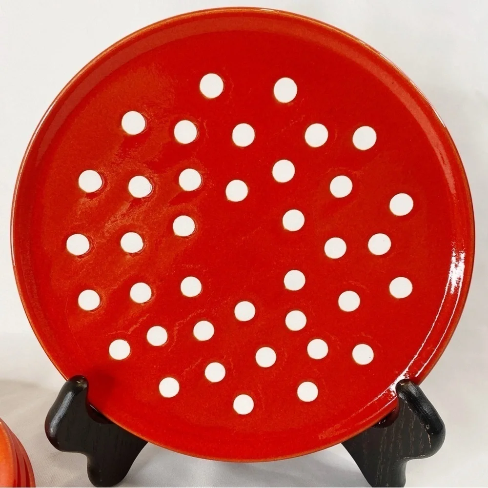 4 Waechtersbach 7 5/8” Salad Plates Vintage W Germany Polka Dots Red White HTF
